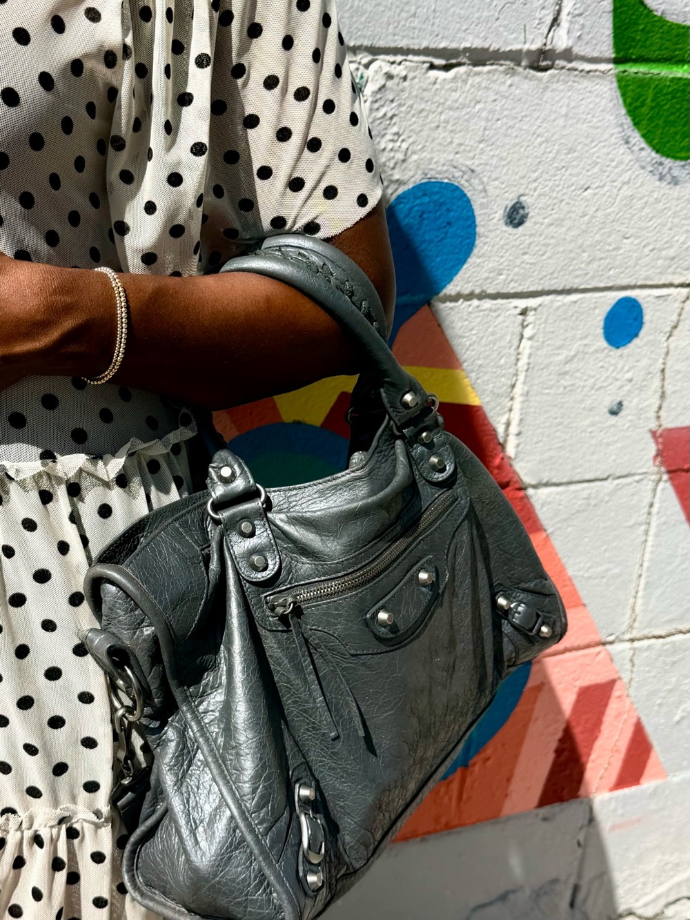 Authentic Balenciaga First Bag Gris Fossil Motorcycle Bag
